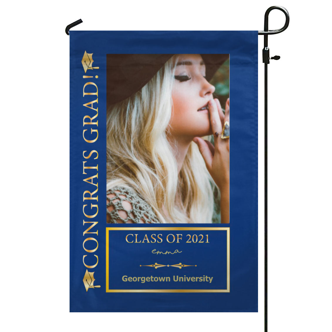 Blue  Gold Photo Class of 2021 Congrats Grad Garden & House Flag