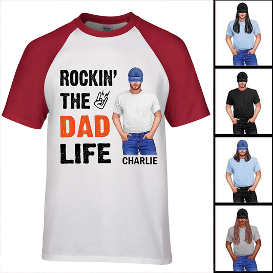 Cool Dad Rockin The Dad Life Personalized Round Neck Baseball Tee