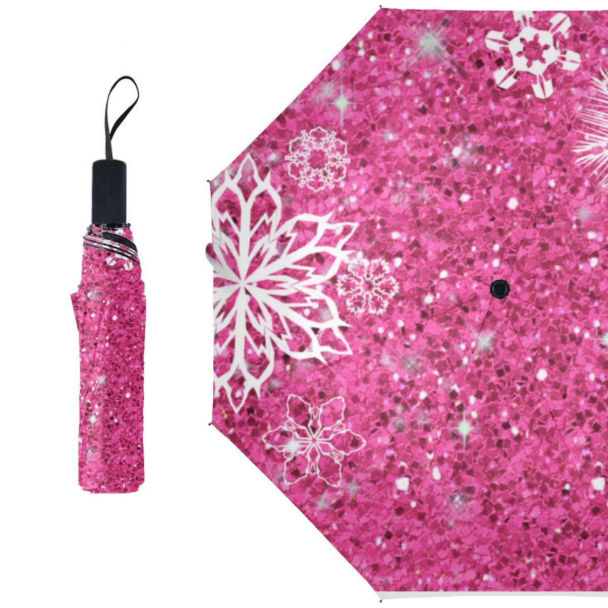 Snowflakes On Glitter Pink Id454 Brushed Polyester Umbrella No.2NPXJF