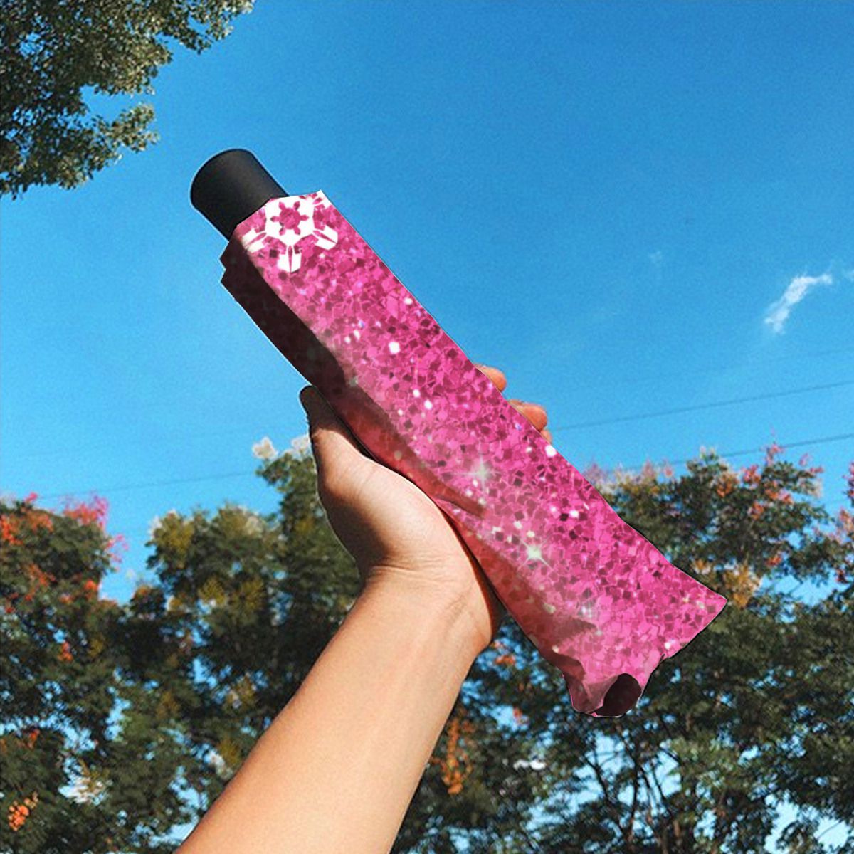 Snowflakes On Glitter Pink Id454 Brushed Polyester Umbrella No.2NPXJF