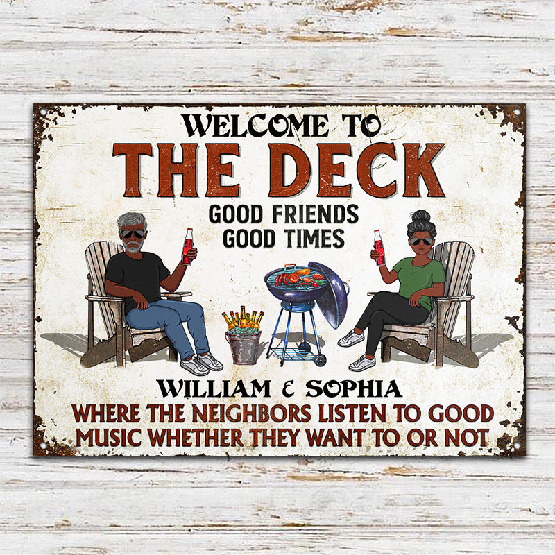 Welcome to Patio Grilling Backyard Sign - Personalized Metal Signs - Listen To The Good Music Couple Husband Wife