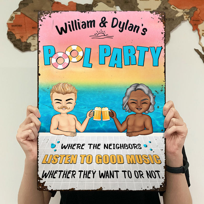 Poolside Listen To Good Music - Gift For Couples - Personalized Custom Classic Metal Signs