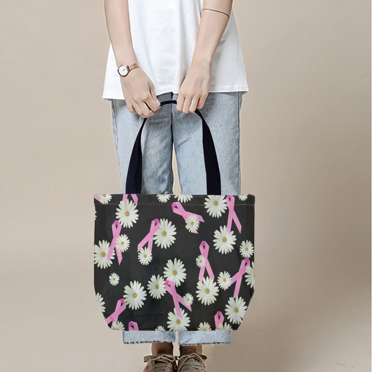 Breast cancer awareness pink ribbon and daisy Canvas Bag No.XMBNHT