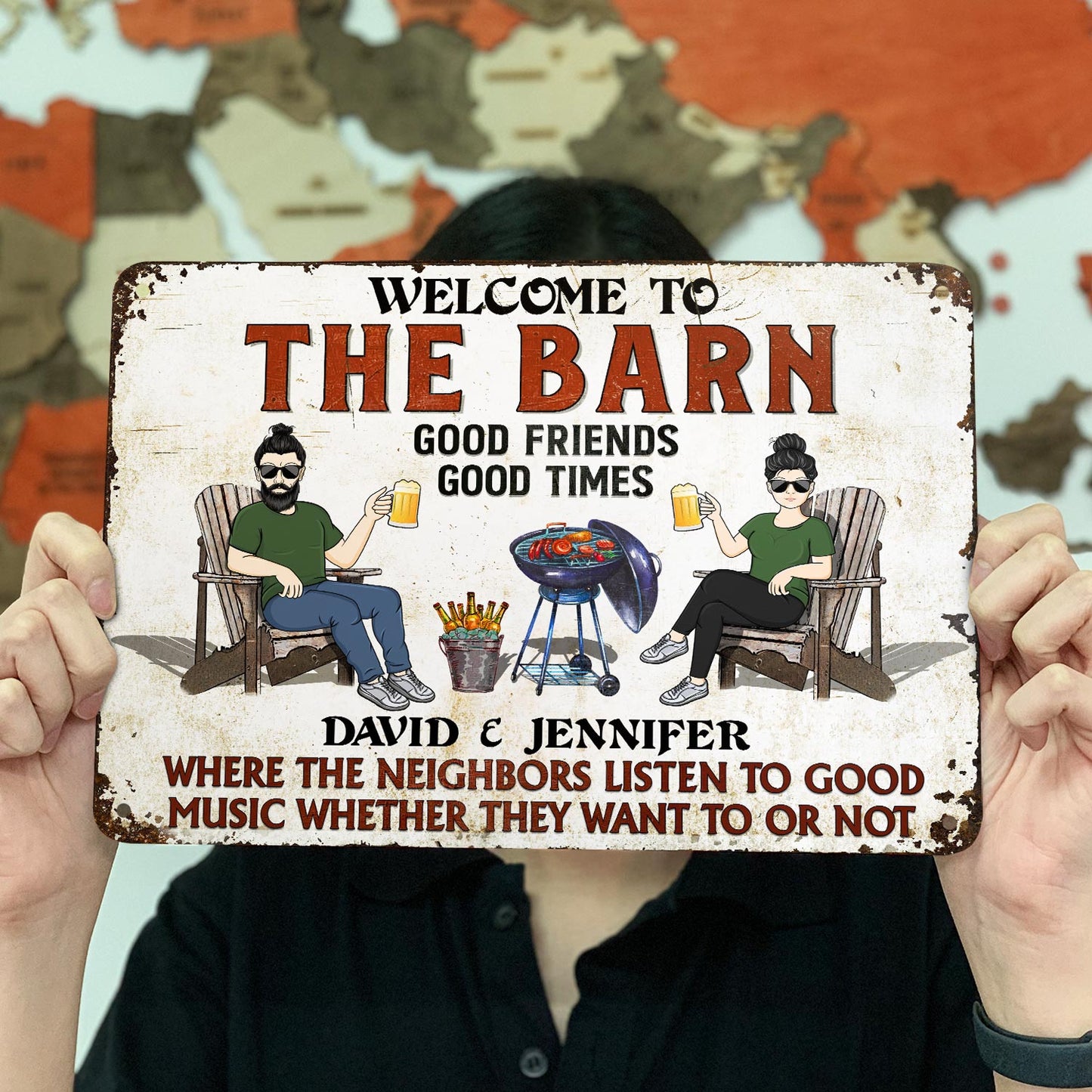Welcome to Patio Grilling Backyard Sign - Personalized Metal Signs - Listen To The Good Music Couple Husband Wife