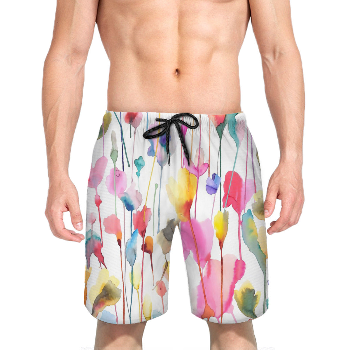 Watercolor Colorful Spring Flowers Graphic Men's Swim Trunks No.53P3MU