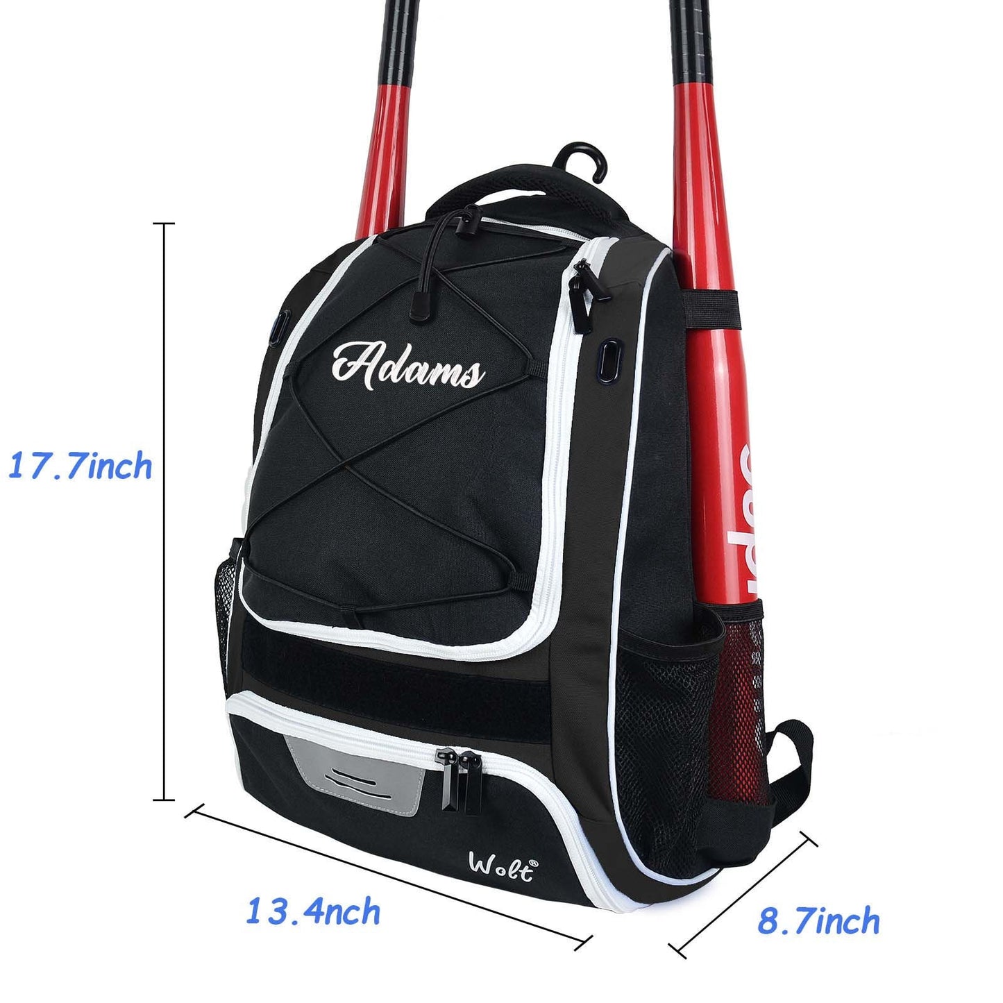 Personalized Custom Name Baseball Backpack - Large Main Compartment for Helmet and Separate Shoes Compartment