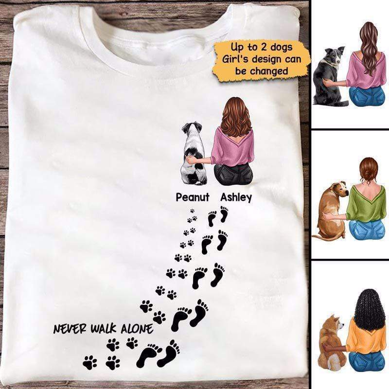 Never Walk Alone Girl And Dogs Personalized Women Tank Top V Neck Casual Flowy Sleeveless