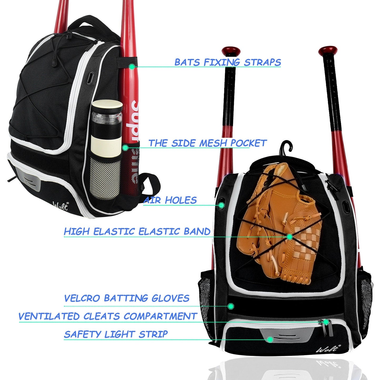 Personalized Custom Name Baseball Backpack - Large Main Compartment for Helmet and Separate Shoes Compartment