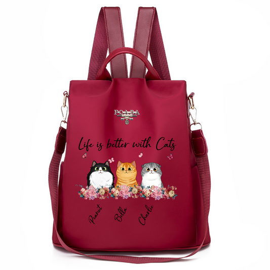 Flowers Stripe Fluffy Cats Personalized Backpack