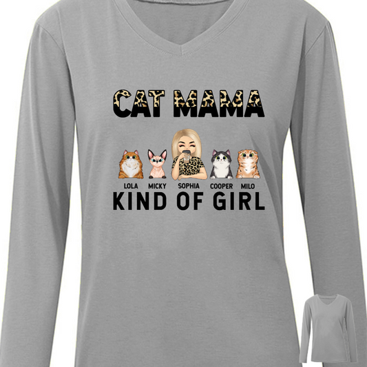 Cat Mama Kind Of Girl - Gift For Cat Lovers - Personalized Custom Long Sleeve Shirt