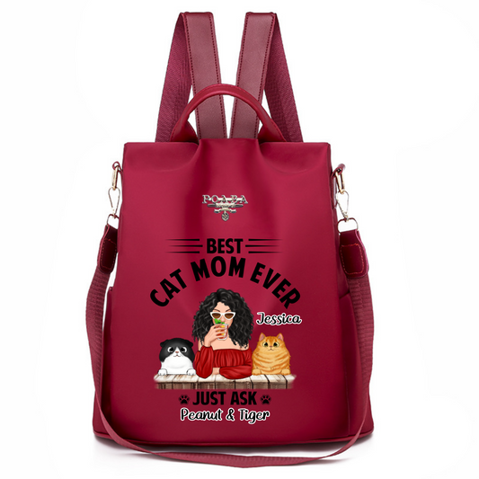 Fluffy Cat Best Cat Mom Personalized Backpack