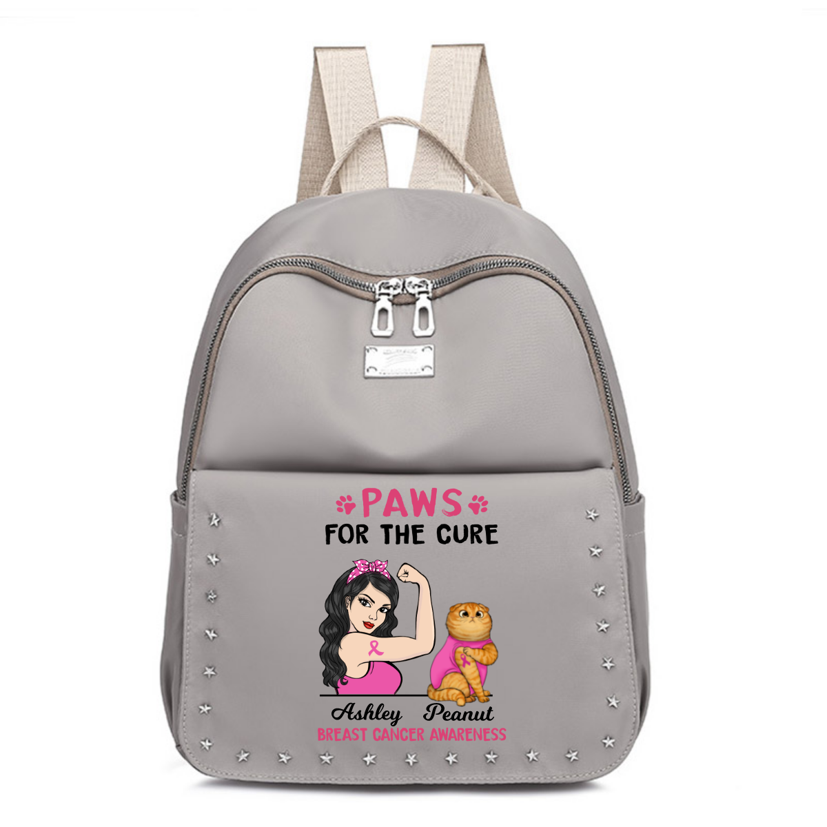 Tattooed Cat Breast Cancer Personalized Backpack