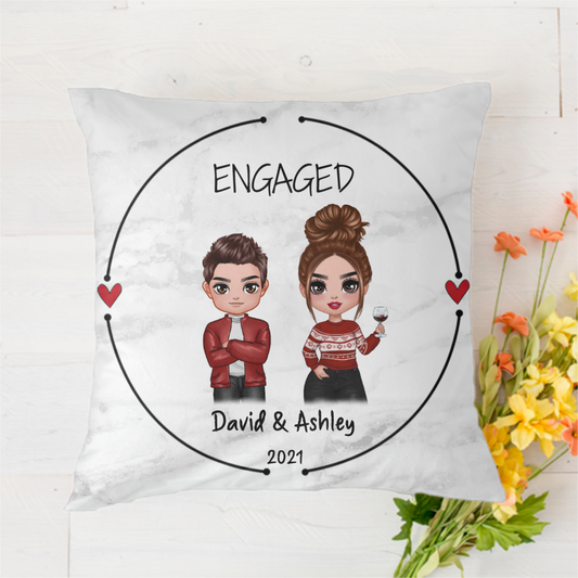 Engaged Married Doll Couple Wedding Anniversary Personalized Polyester Linen Pillow