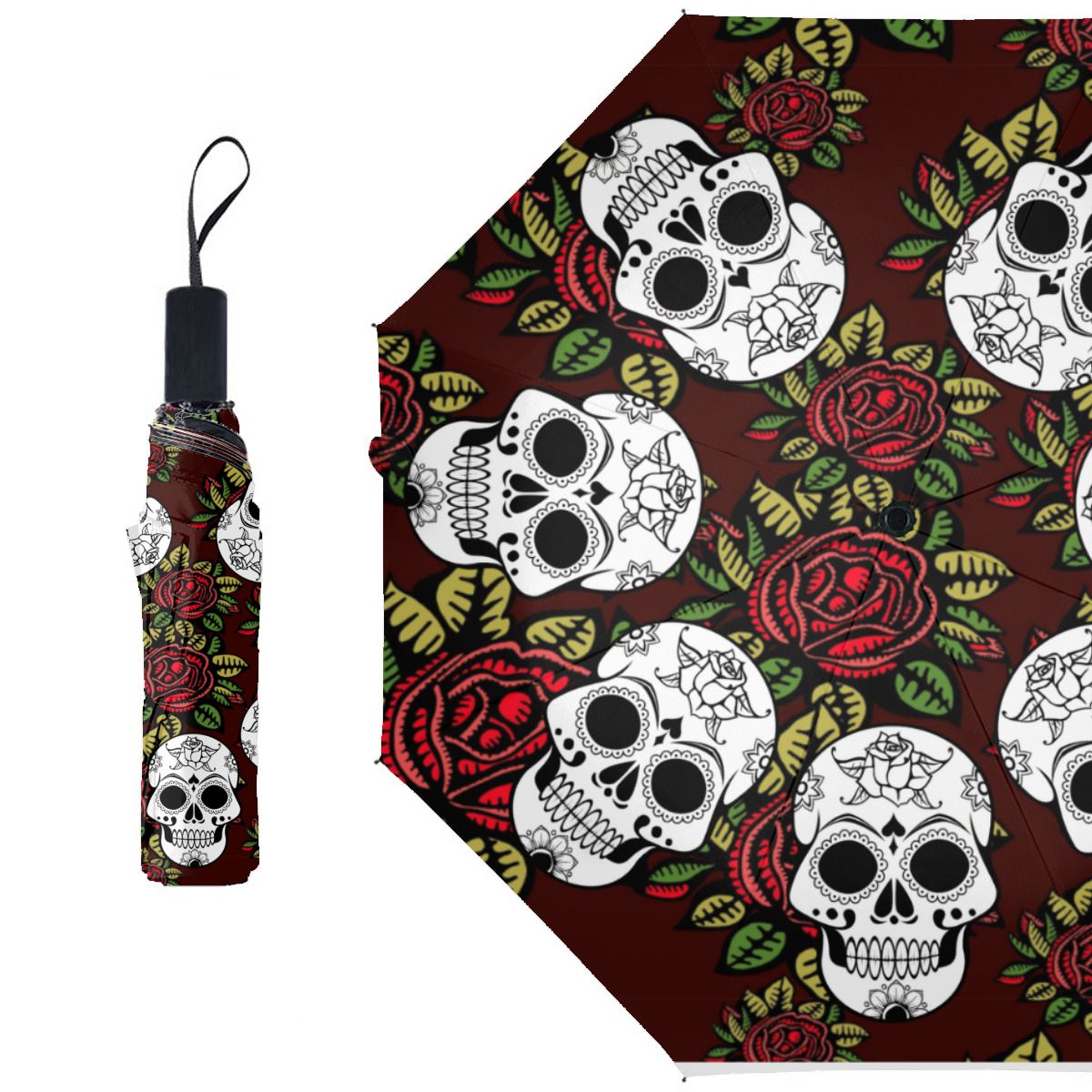 Umbrella Christmas Retro Skull Roses Chic No.7KZZAL
