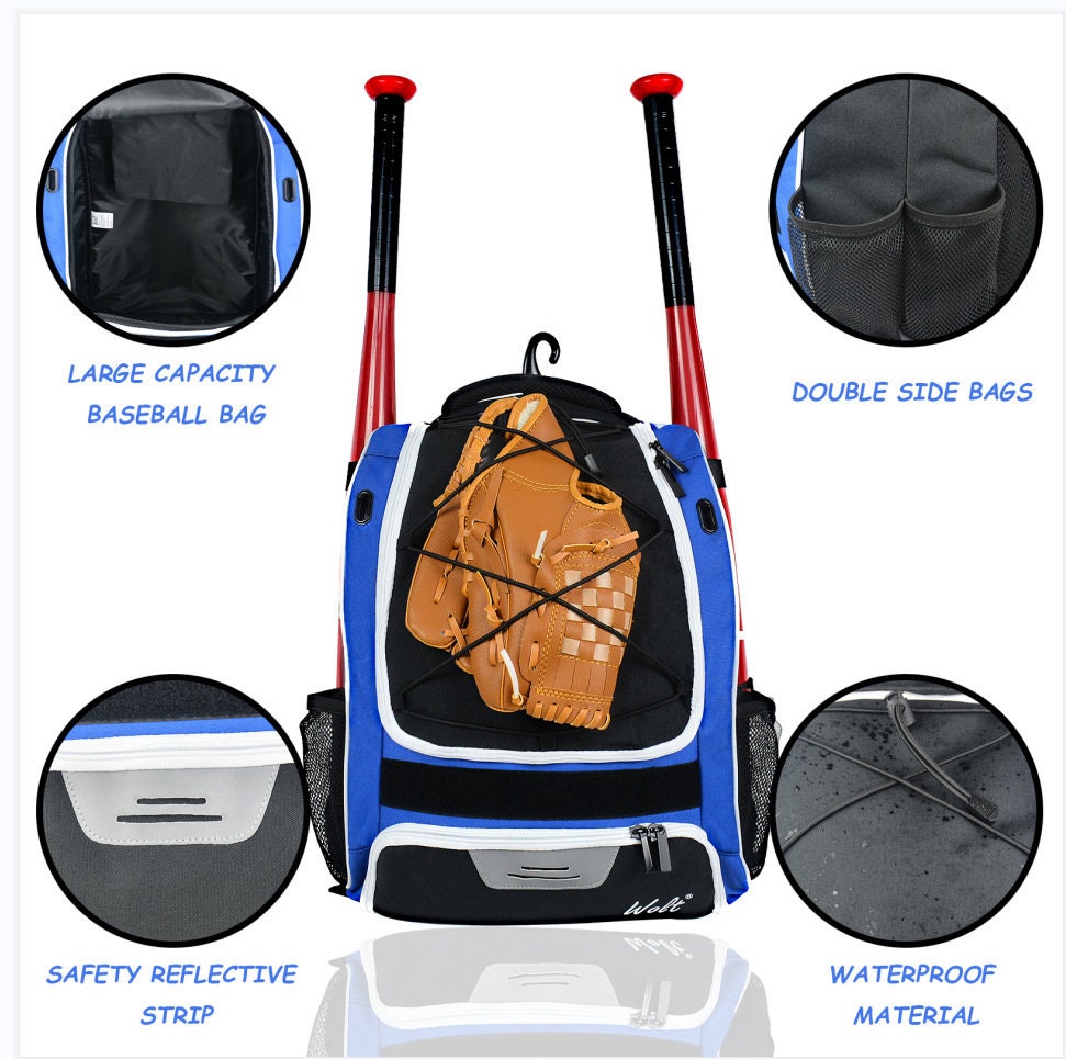 Personalized Custom Name Baseball Backpack - Large Main Compartment for Helmet and Separate Shoes Compartment