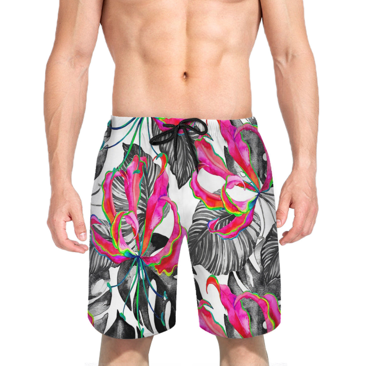 Flame Lily Tropical Pattern Graphic Men's Swim Trunks No.9DVJ97