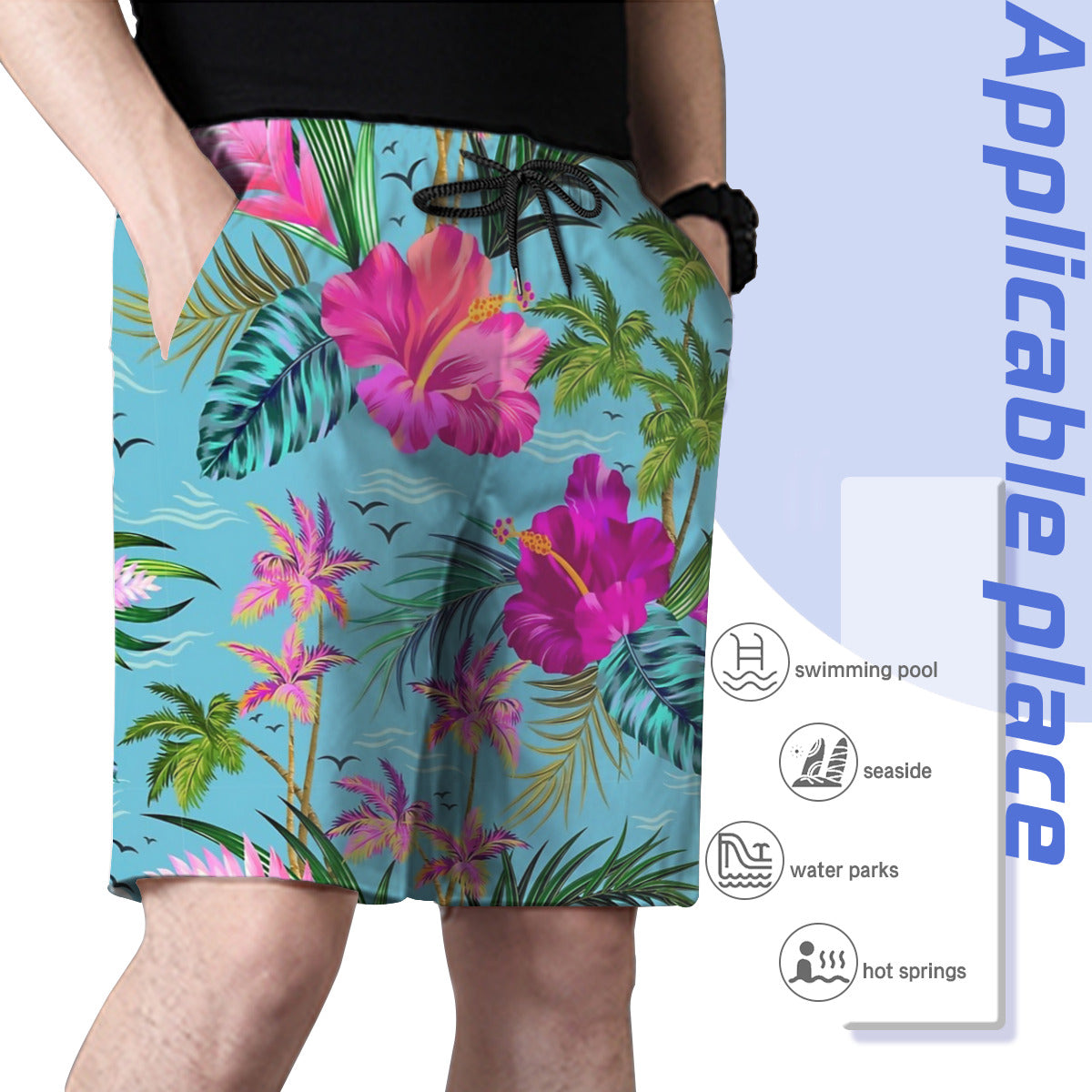 Hello Hawaii, A Stylish Retro Aloha Pattern Graphic Men's Swim Trunks No.9F6X2P