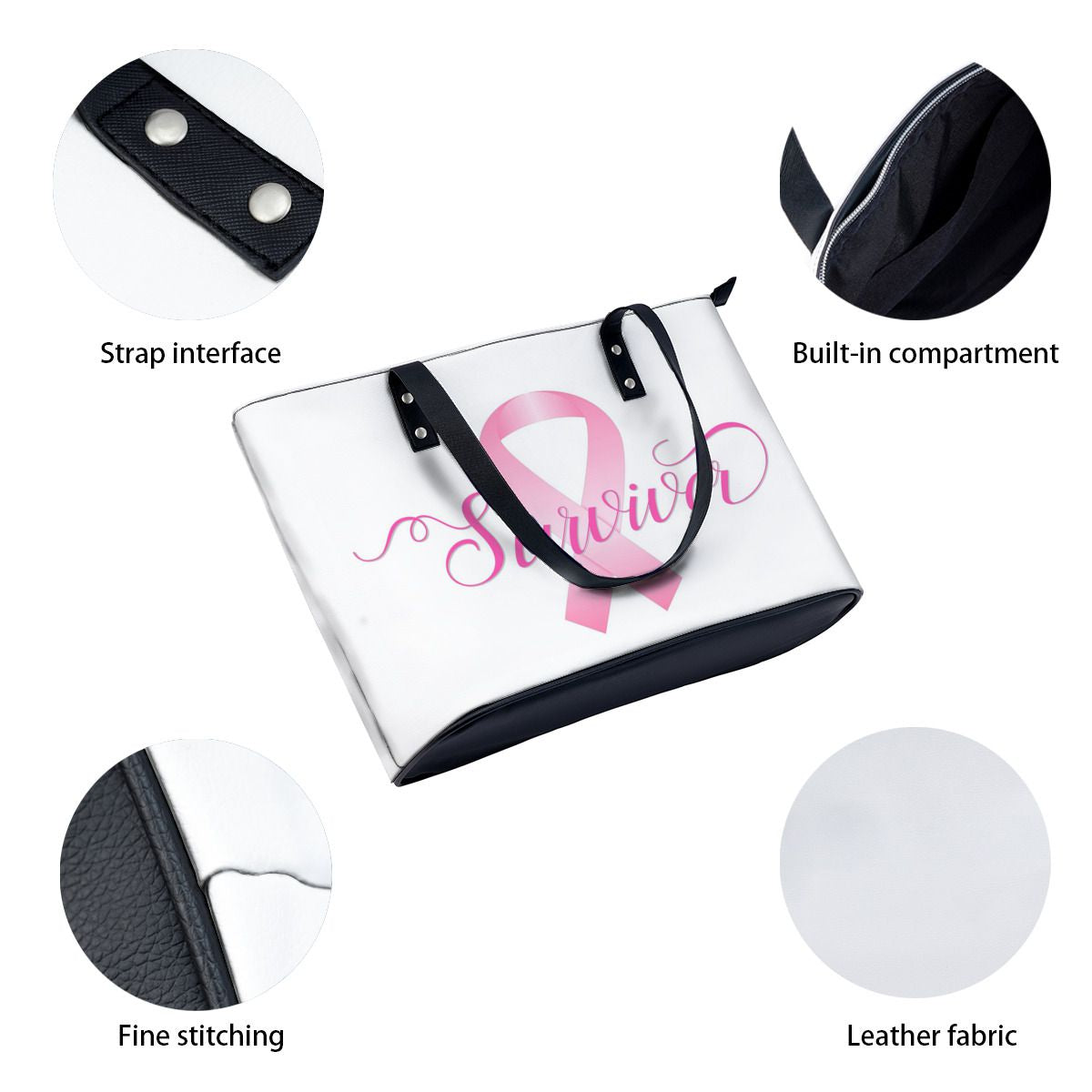 Pink Support Ribbon Breast Cancer Survivor Shoulder Bag No.T2SRWP