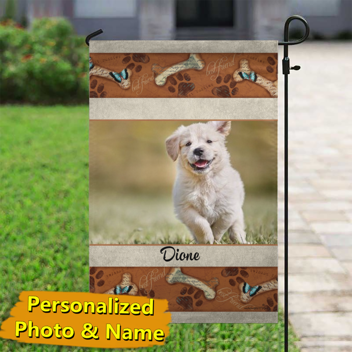 Best Friend Dog Bones Personalized Photo & Name – Garden Flag & House Flag