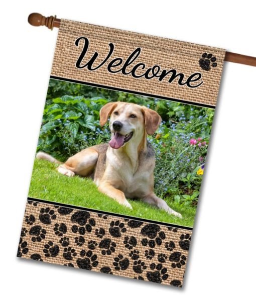 Dog Paws & Burlap – Personalized Photo & Name – Garden Flag & House Flag