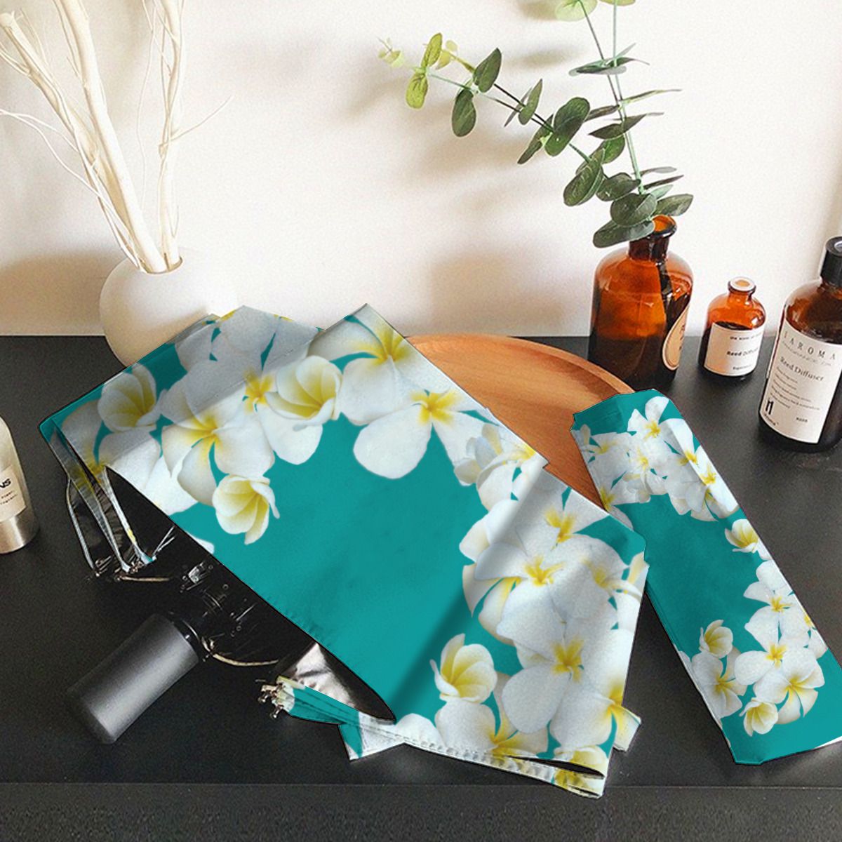 Lagoon Blue Tropical Plumeria Christmas Umbrella No.C5T5L5