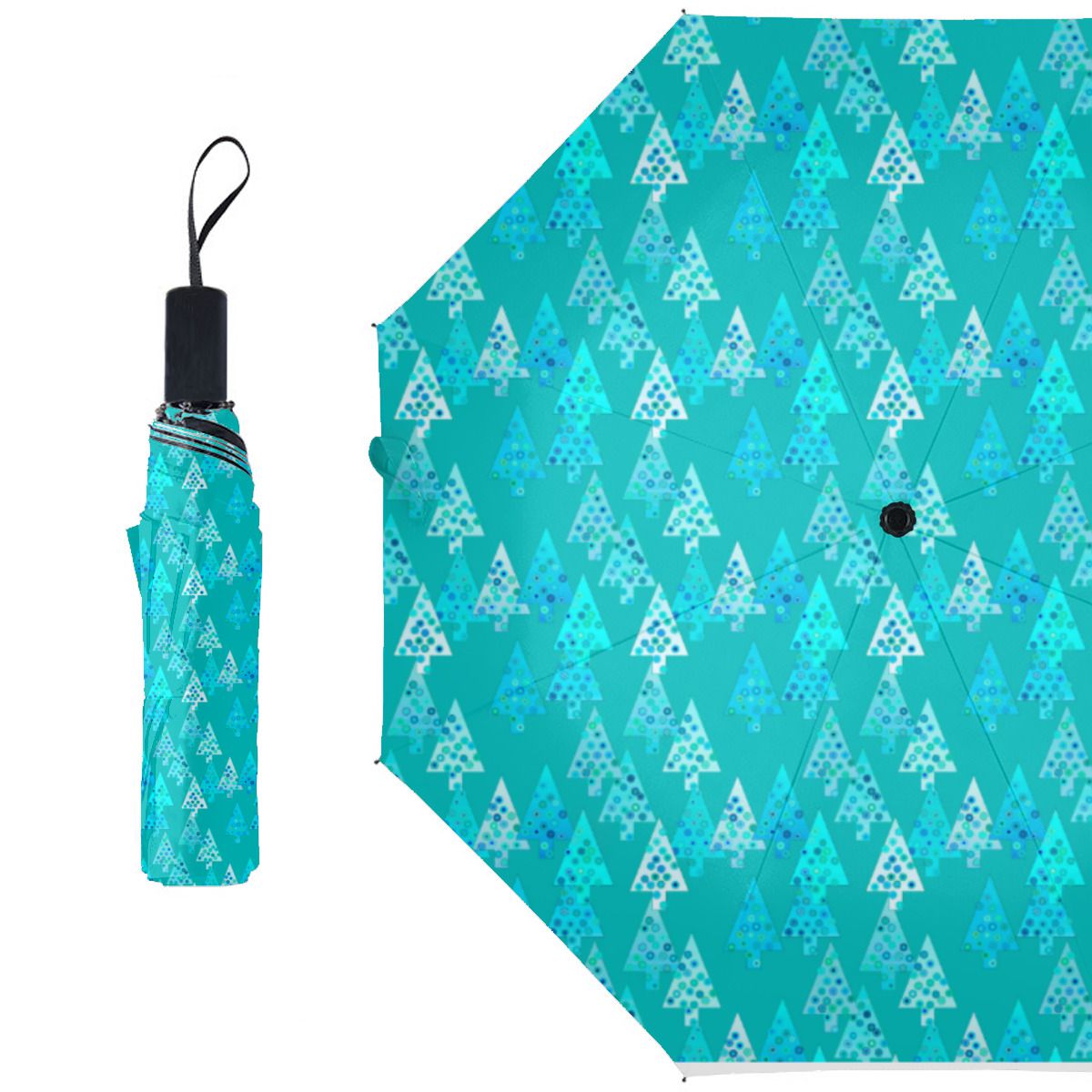 Modern Flower Christmas Trees - Turquoise Brushed Polyester Umbrella No.C93SR7