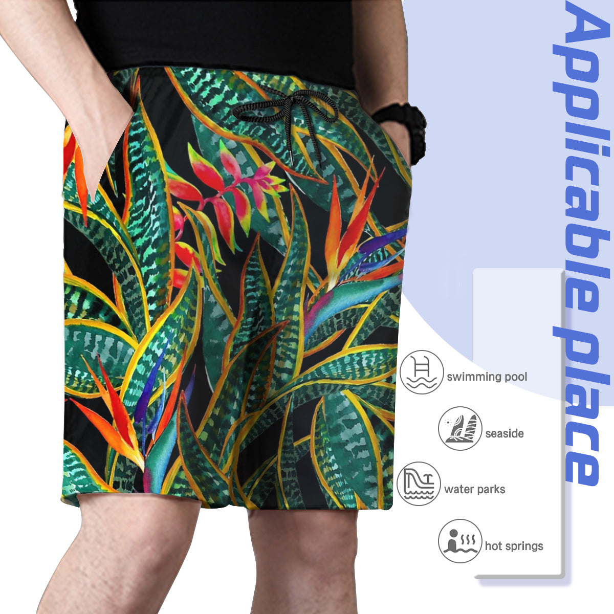 Dark Cactus Party Graphic Men's Swim Trunks No.CJSGX4