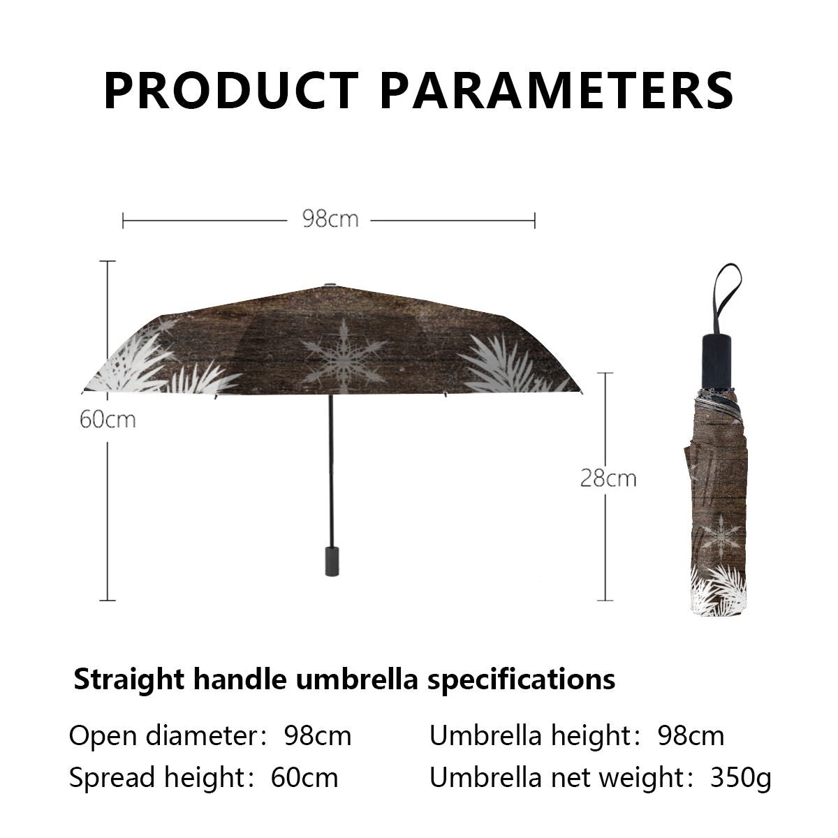 Snow Pine Trees Brown Rustic Wood Winter Brushed Polyester Umbrella No.D5KHO7