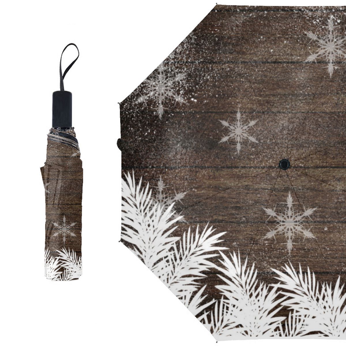 Snow Pine Trees Brown Rustic Wood Winter Brushed Polyester Umbrella No.D5KHO7