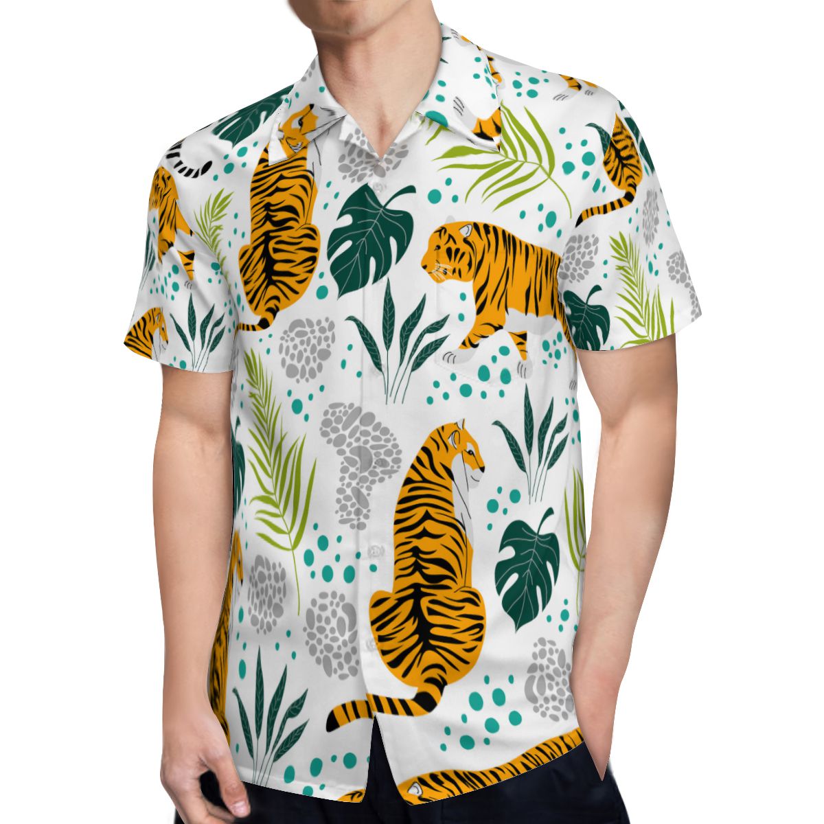 Tropical Leaves Tiger Hawaiian Shirts No.D9ZZK5