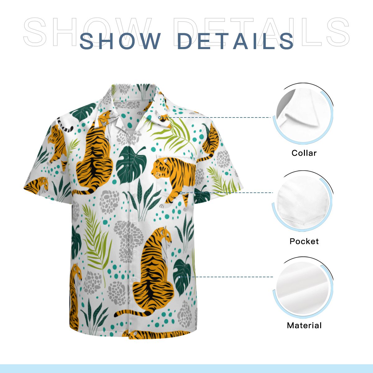 Tropical Leaves Tiger Hawaiian Shirts No.D9ZZK5