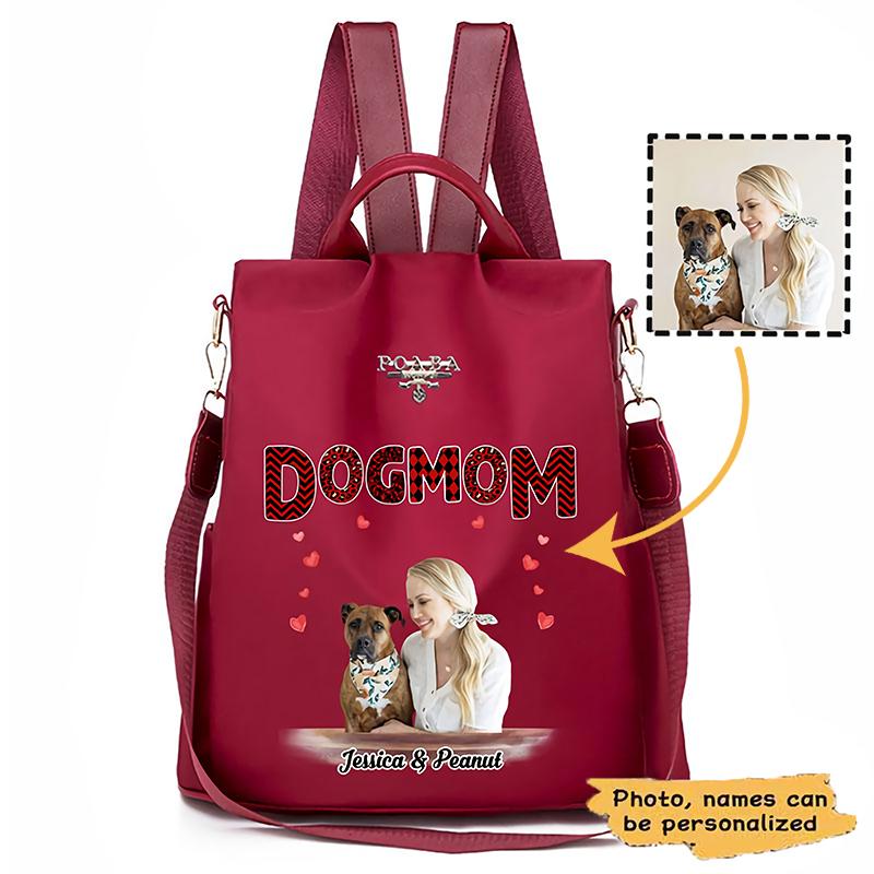 Dog Mom Red Patterned Personalized Backpack