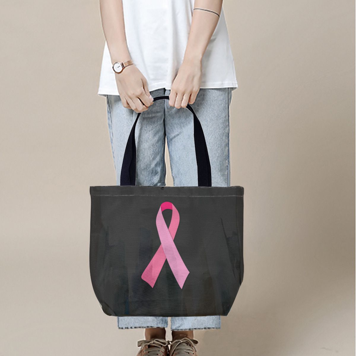 Pink Ribbon for Breast Cancer Awareness Black Canvas Bag NO. QEKEBD