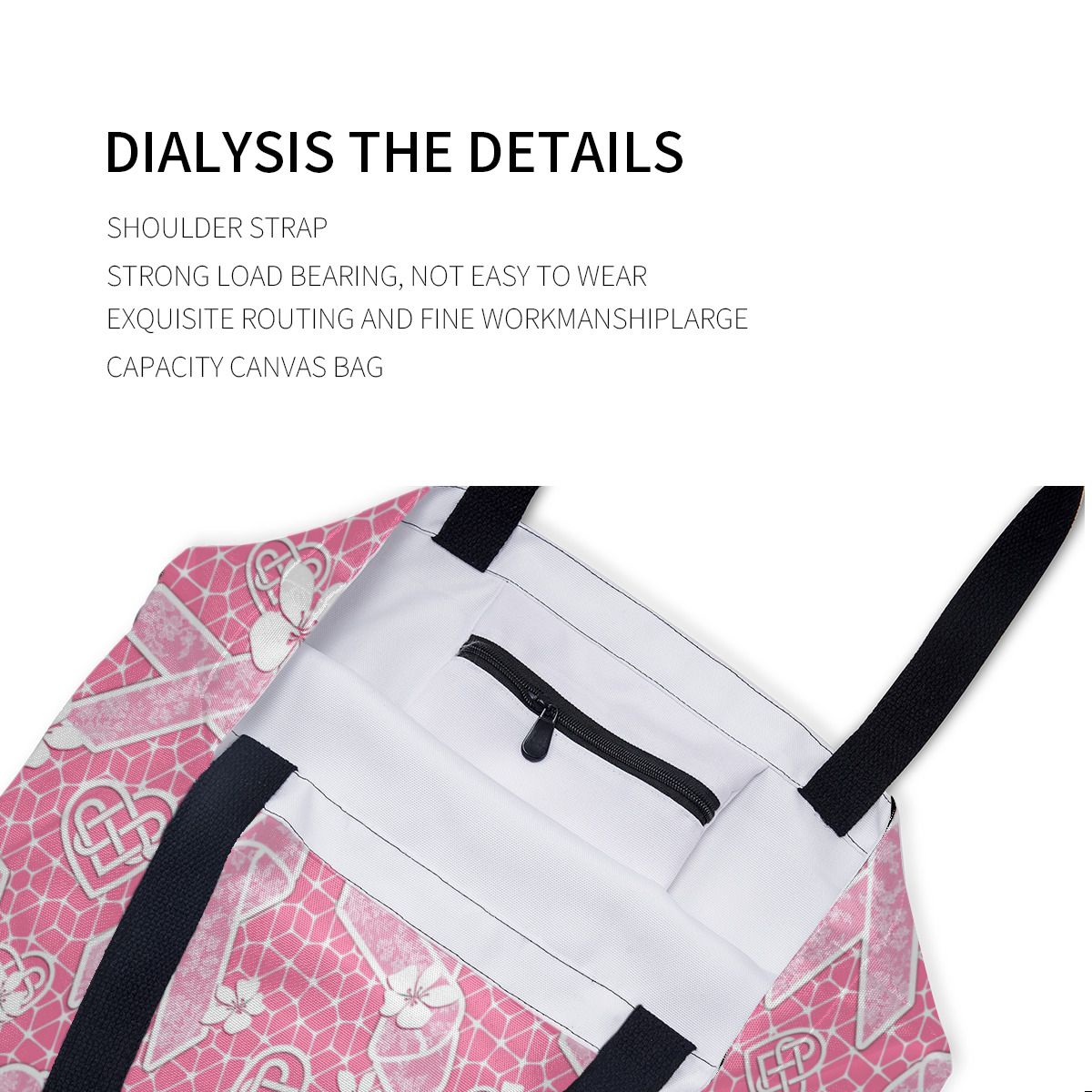 White Lace Pink Breast Cancer Awareness Canvas Bag No.3BRIGK