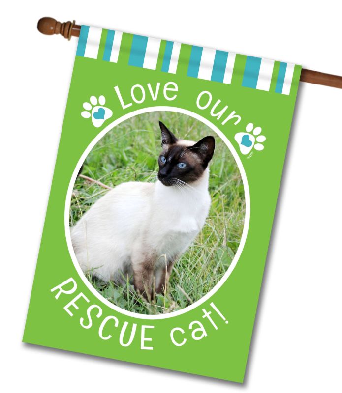 Rescue Cat Green – Personalized Photo & Name – Garden Flag & House Flag