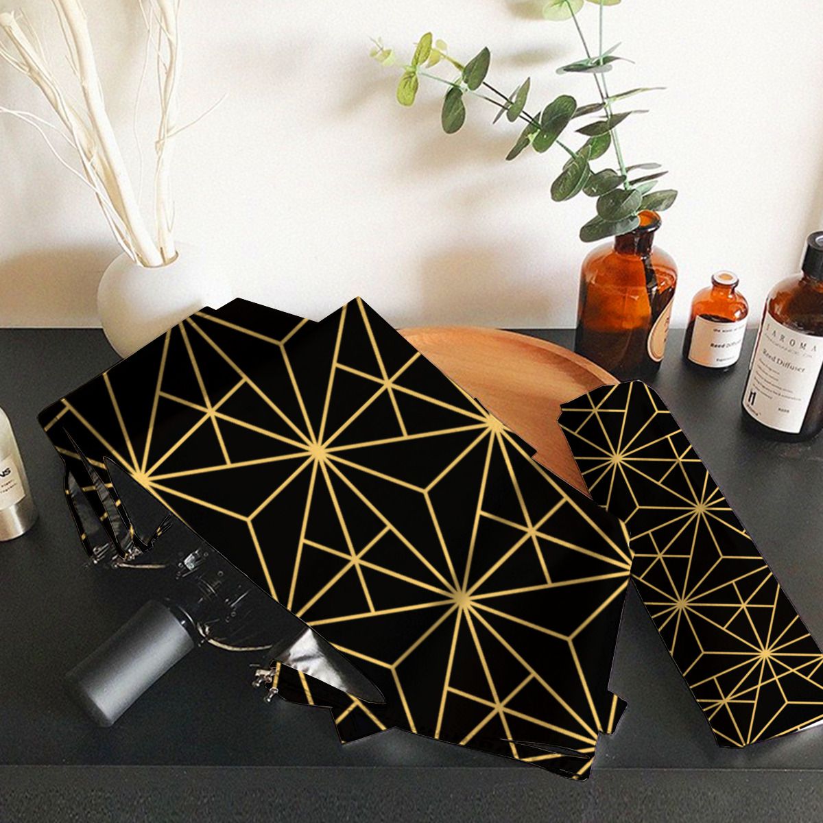 Vintage 1920S Geometric Art Deco Brushed Polyester Umbrella No.P6AEKQ