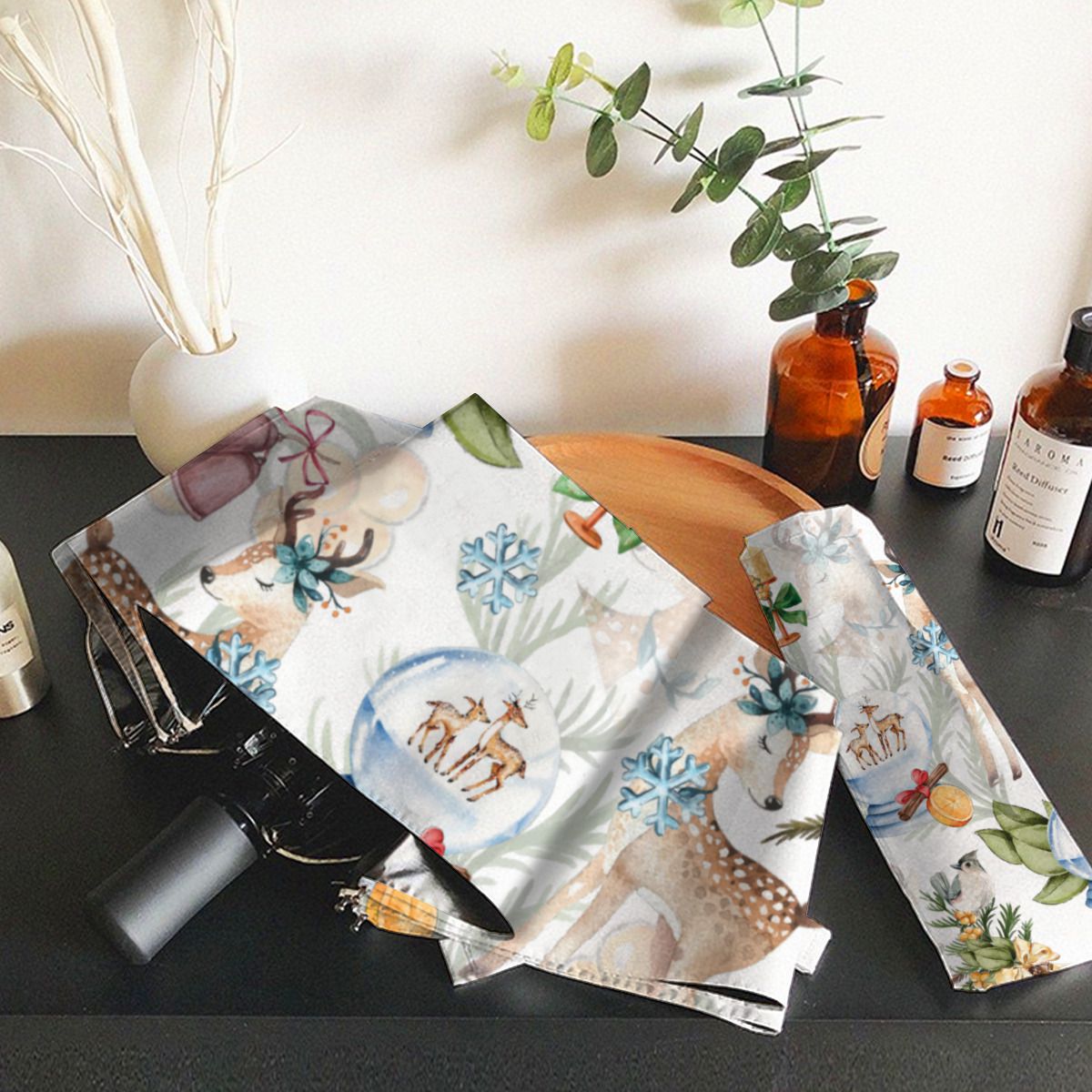 Beautiful Deer Watercolor Christmas Brushed Polyester Umbrella No.PJ4P3C