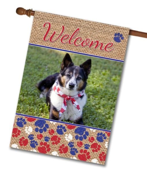 Patriotic Dog Paws & Burlap – Personalized Photo & Name – Garden Flag & House Flag