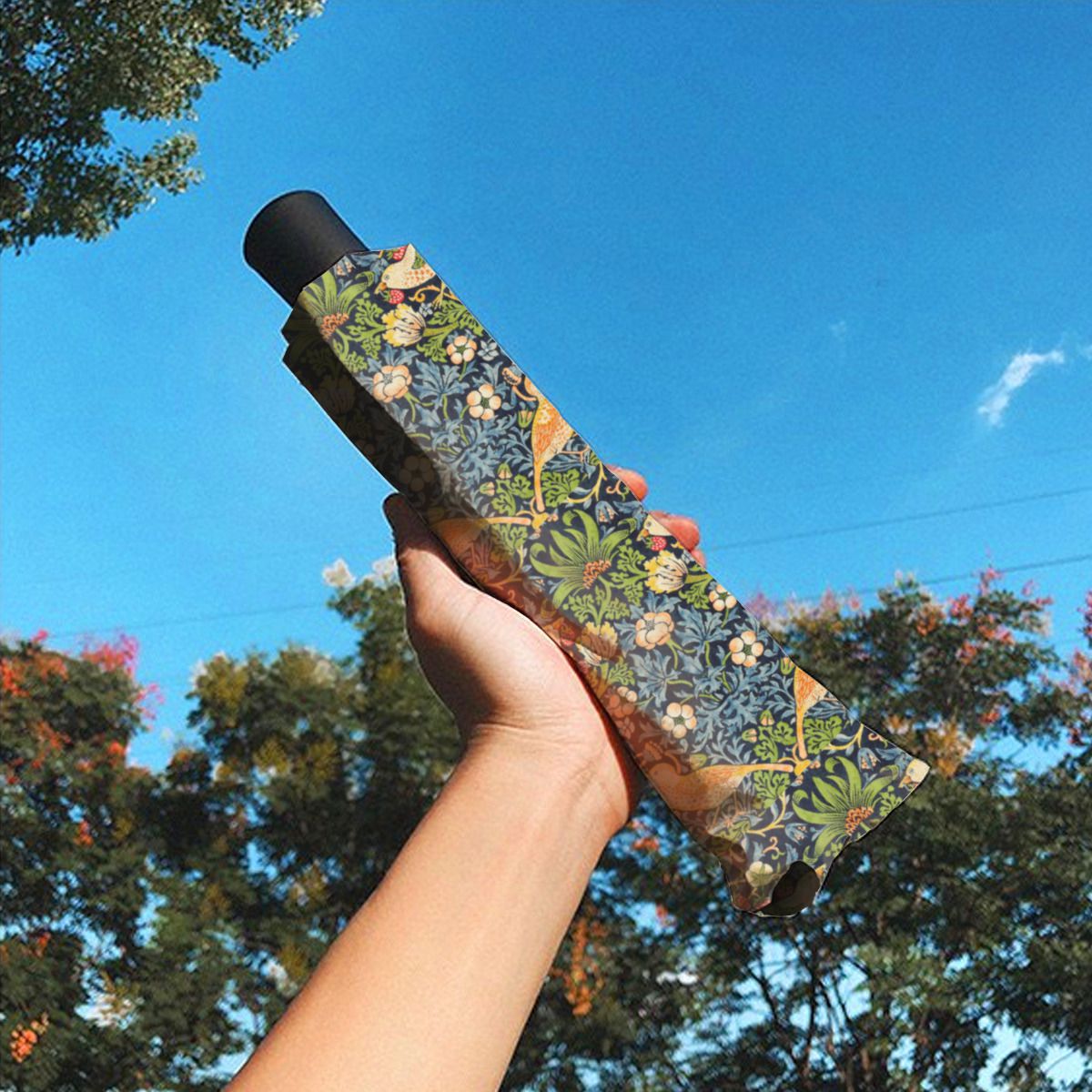 William Morris Strawberry Thief Floral Pattern Brushed Polyester Umbrella No.RUFW34