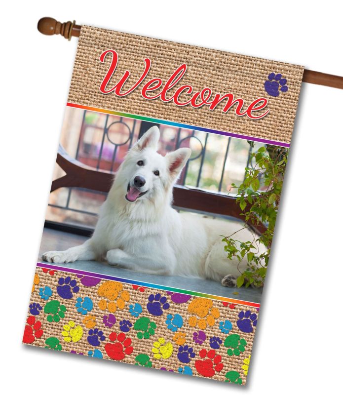 Rainbow Paws & Burlap – Personalized Photo & Name – Garden Flag & House Flag