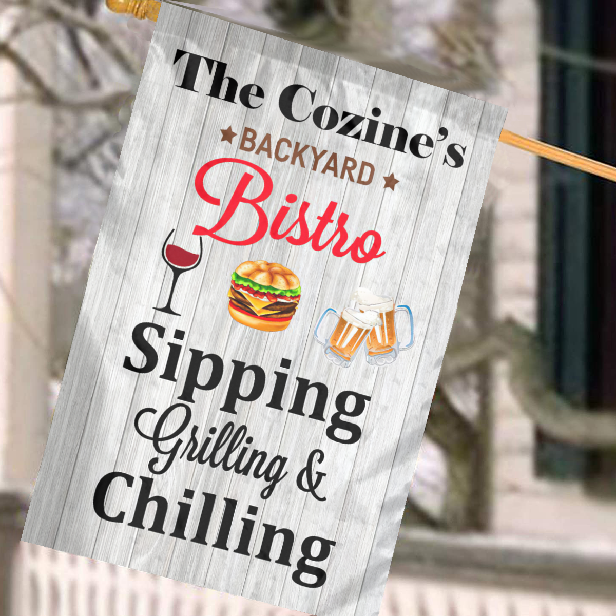 Personalized Backyard Bistro Sipping Grilling Chilling Garden Flag No.SDTAT5