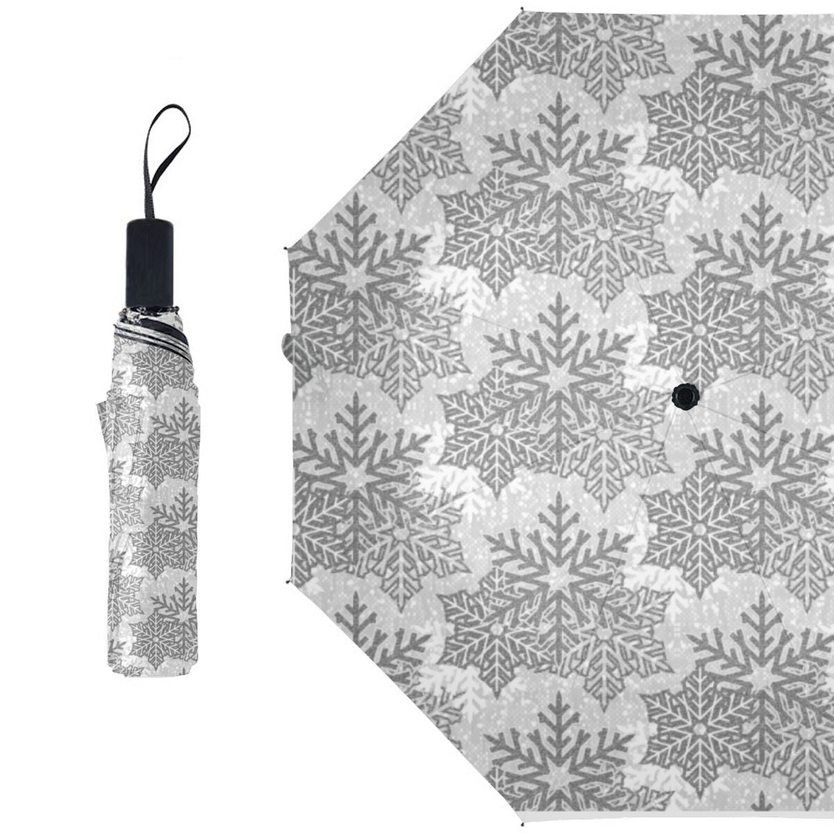 Silver Glitter Snowflakes Brushed Polyester Umbrella No.T7YLD5
