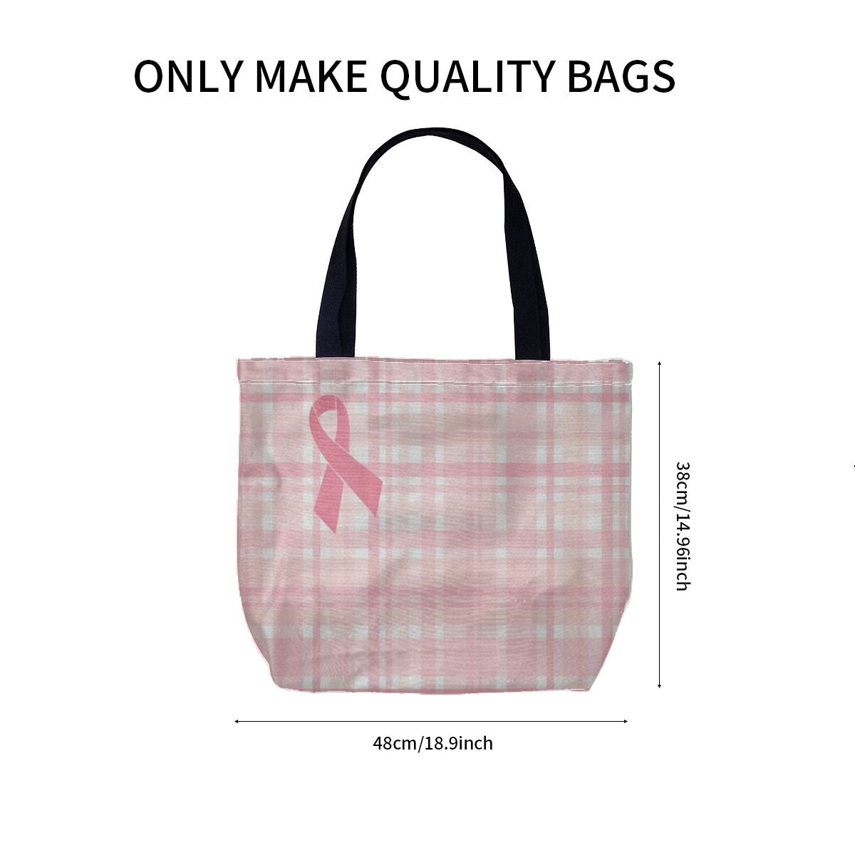 Breast Cancer Pink Ribbon Plaid Canvas Bag No.X93MBO