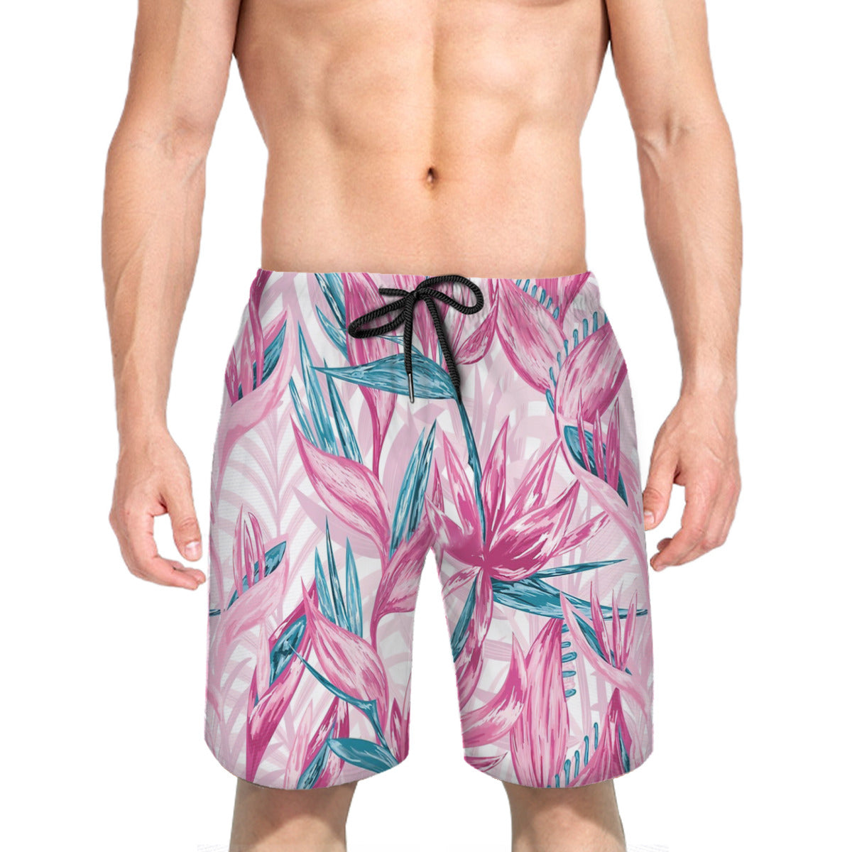 Hand Draw Tropical Flowers Graphic Men's Swim Trunks No.VKGIT6