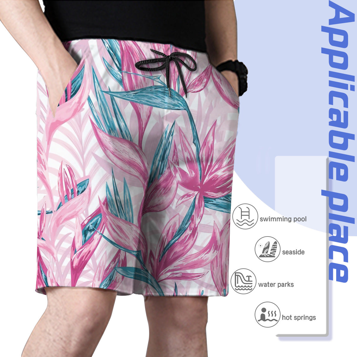 Hand Draw Tropical Flowers Graphic Men's Swim Trunks No.VKGIT6