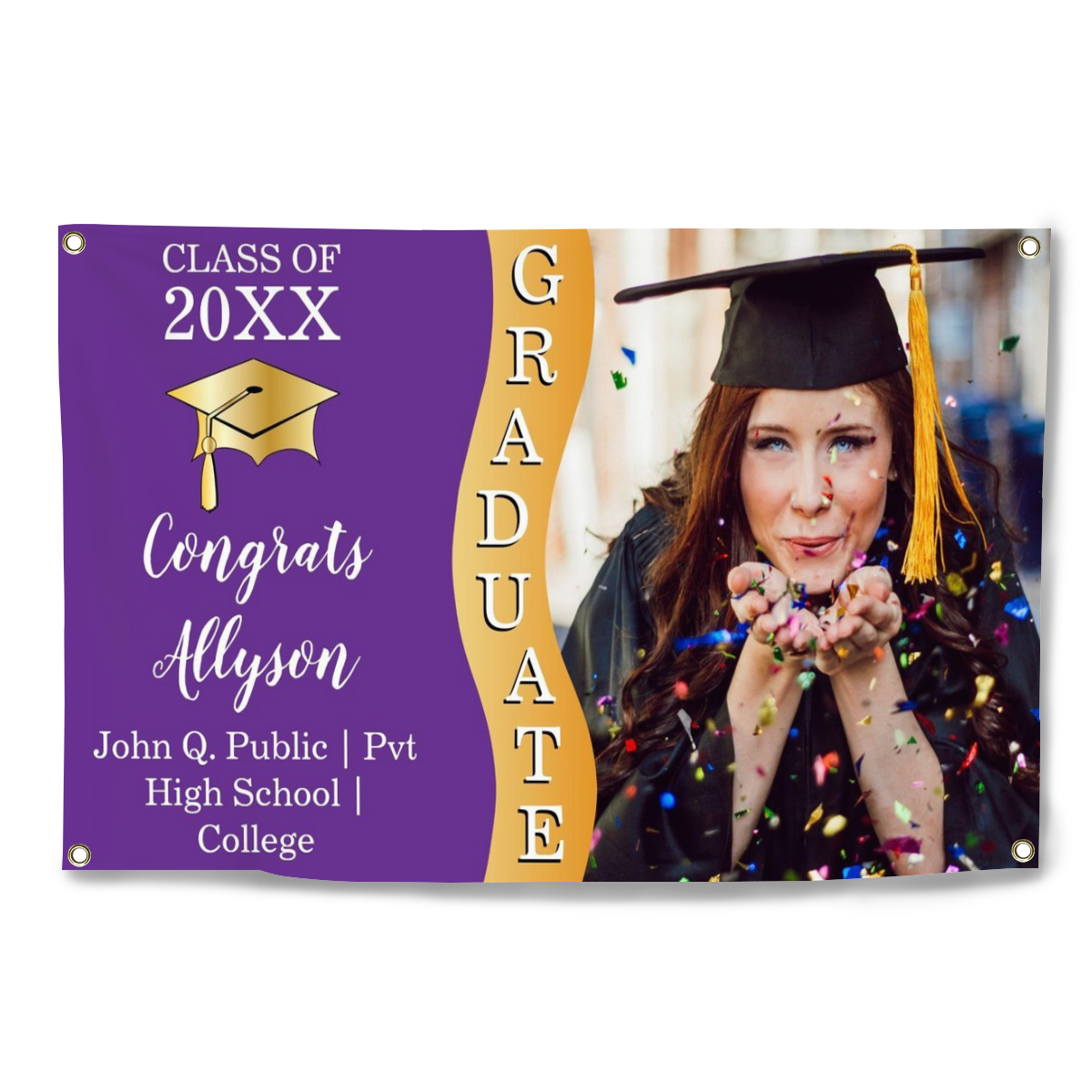 2022 Personalized Name/Photo, 7 Colors Congrats Graduate Wave Photo Banner