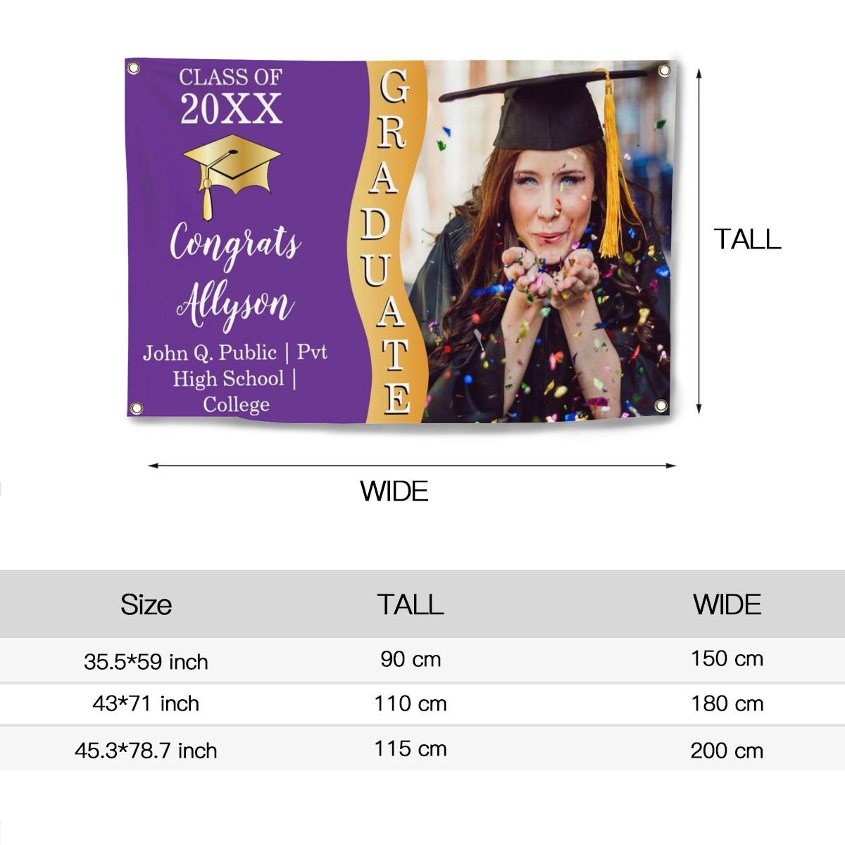 2022 Personalized Name/Photo, 7 Colors Congrats Graduate Wave Photo Banner