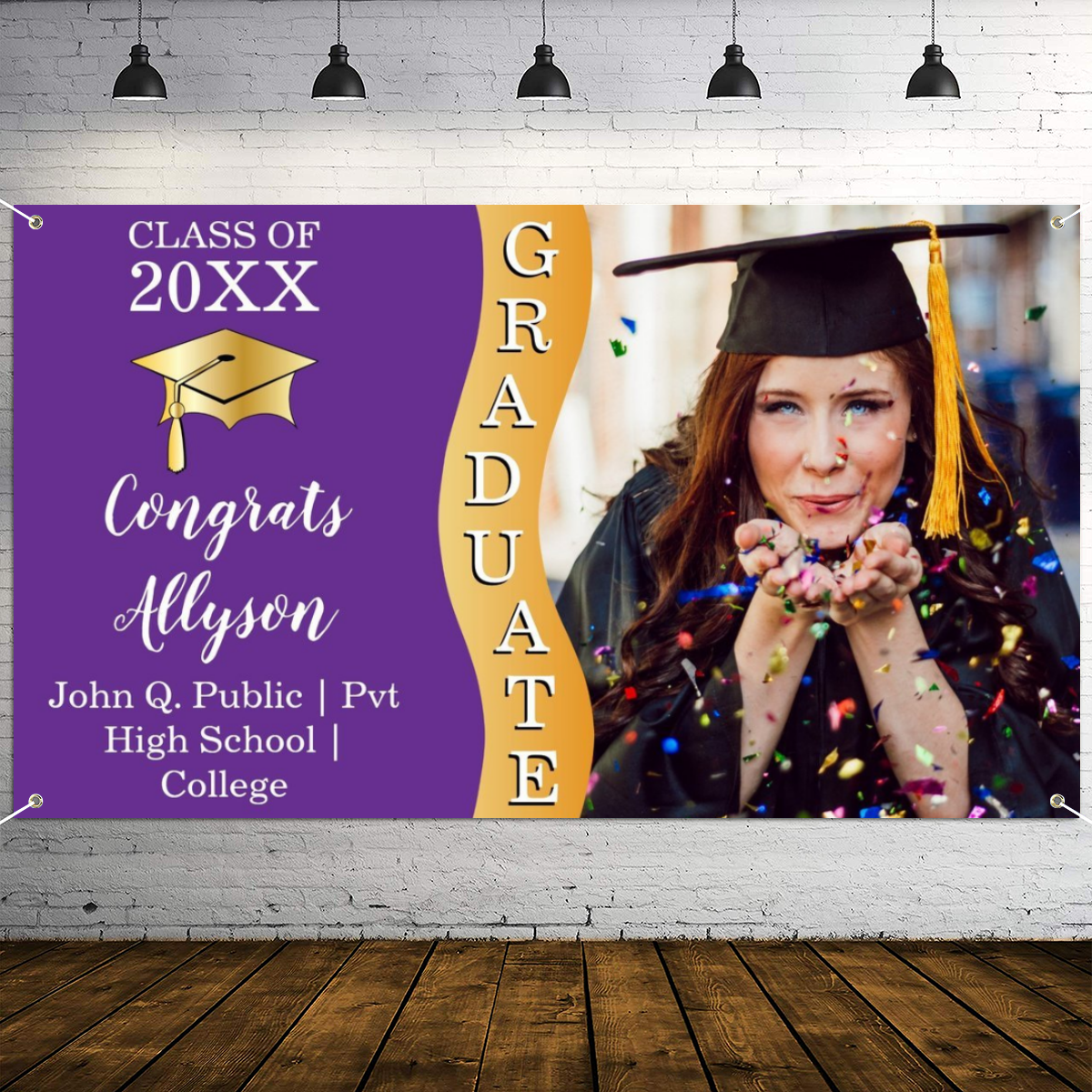 2022 Personalized Name/Photo, 7 Colors Congrats Graduate Wave Photo Banner