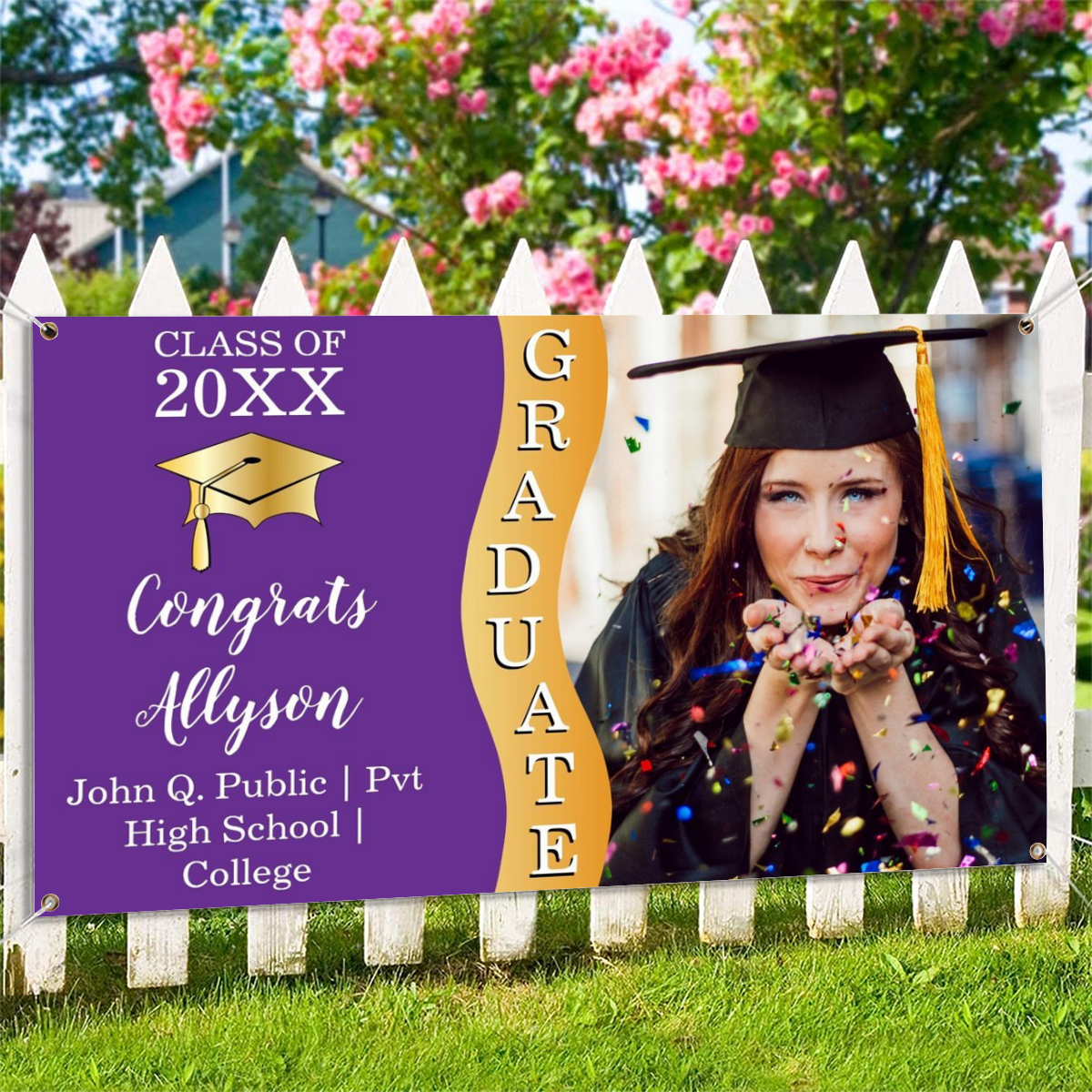 2022 Personalized Name/Photo, 7 Colors Congrats Graduate Wave Photo Banner