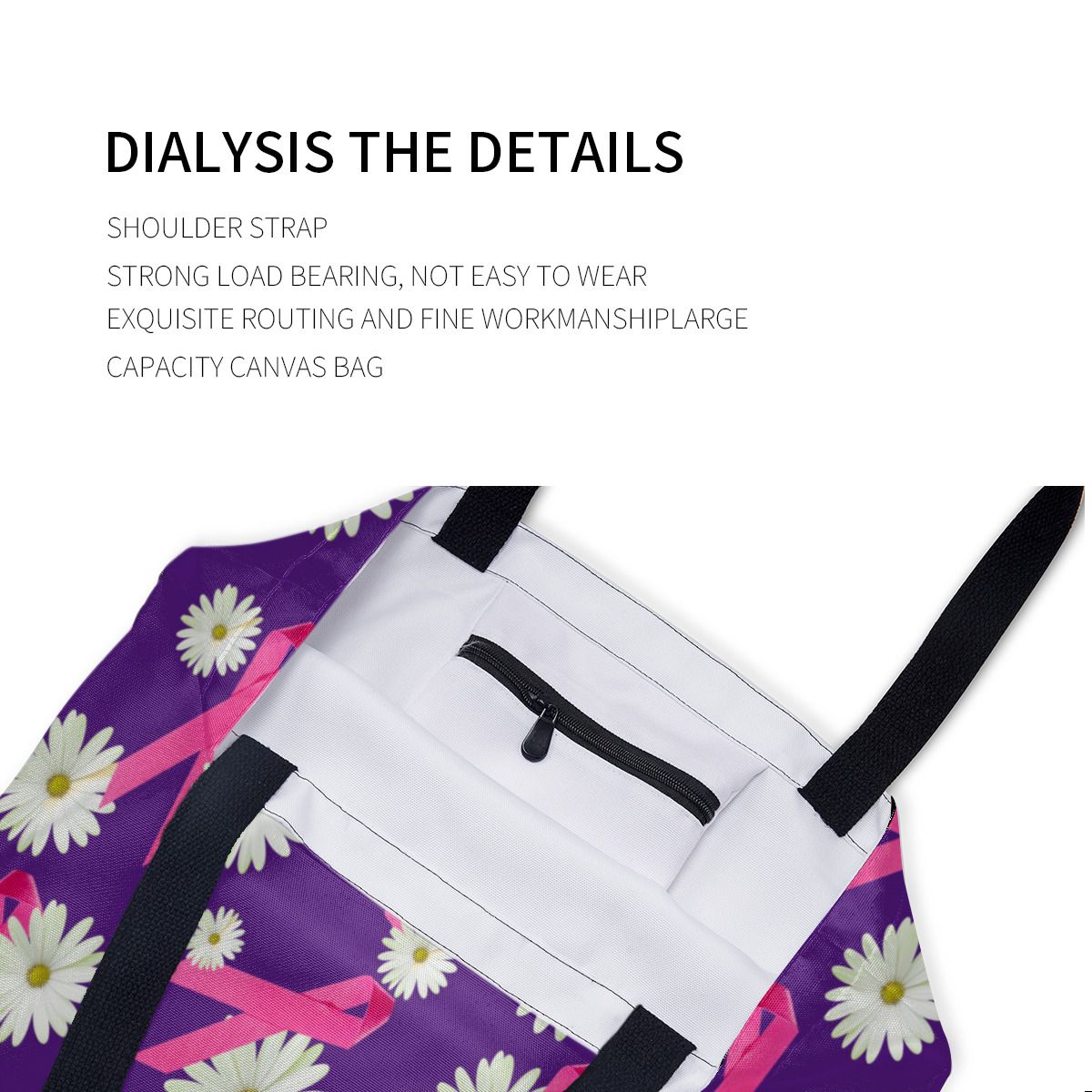 Breast cancer awareness pink ribbon daisies Canvas Bag No.9TMTO3